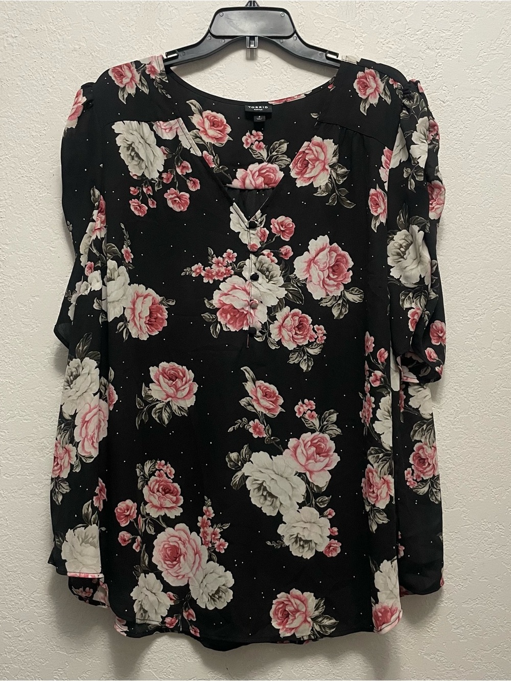 Torrid Harper Georgette Ruched Short Sleeve Blouse Bloomin Floral Black Size 4X